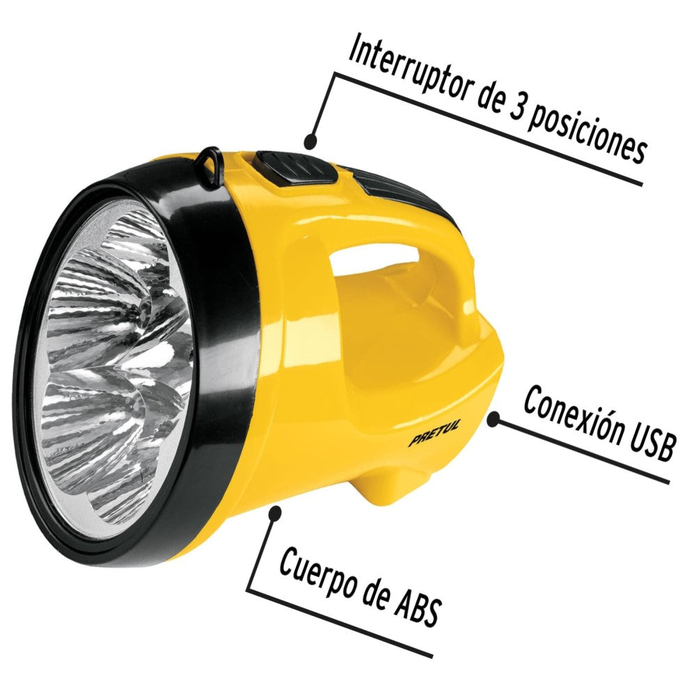 Linterna recargable de plástico, 200Lm, 5 LEDs de alta luminosidad y  alcance, color amarillo, SKU K24091. – Lumi Material Electrico