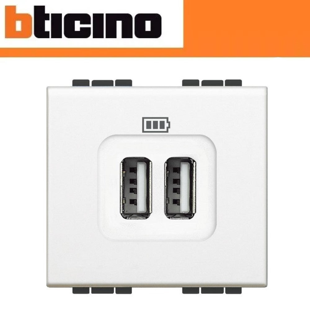 Conector USB de 2 puertos para 2 modulos, marca BTICINO. – Lumi