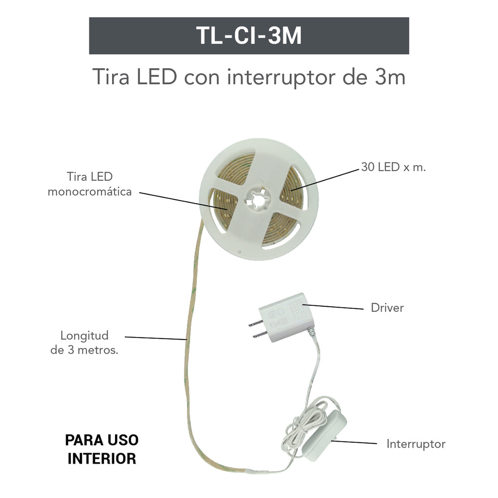 TIRA LED CON INTERRUPTOR DE 3M MCA TECNOLITE